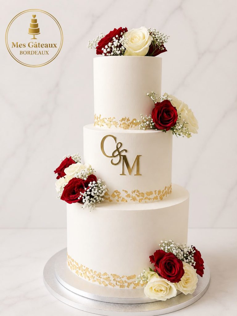 Gâteau de mariage sur le thème du voyage avec monuments et valises
