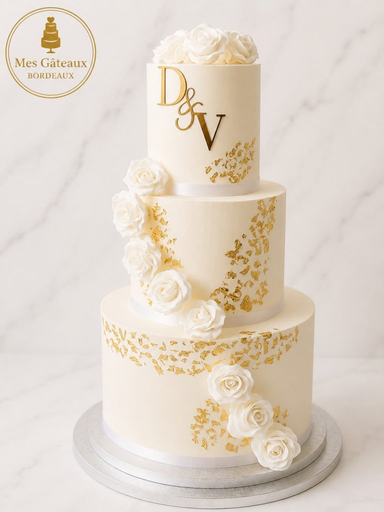 Gâteau en forme de cœur décoré de crème blanche